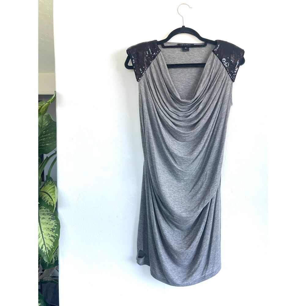 Laila Azhar Gray Draped Mini Dress with Sequin Shoulders